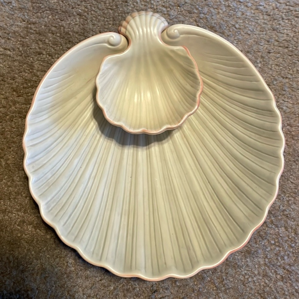 Vintage Mid Century Modern Fitz & Floyd Coquille Shell Chip & Dip Serving Bowl